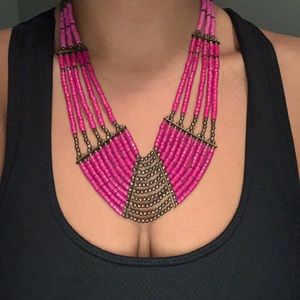 Fuchsia and copper beaded necklace
